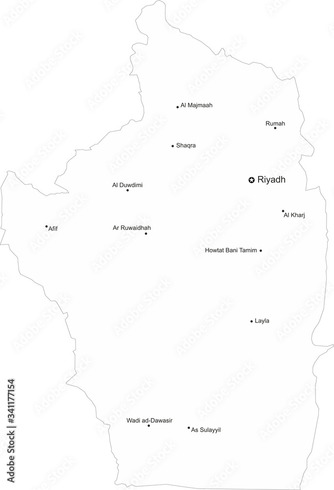 Riyadh province map with cities. Saudi arabia. White background.