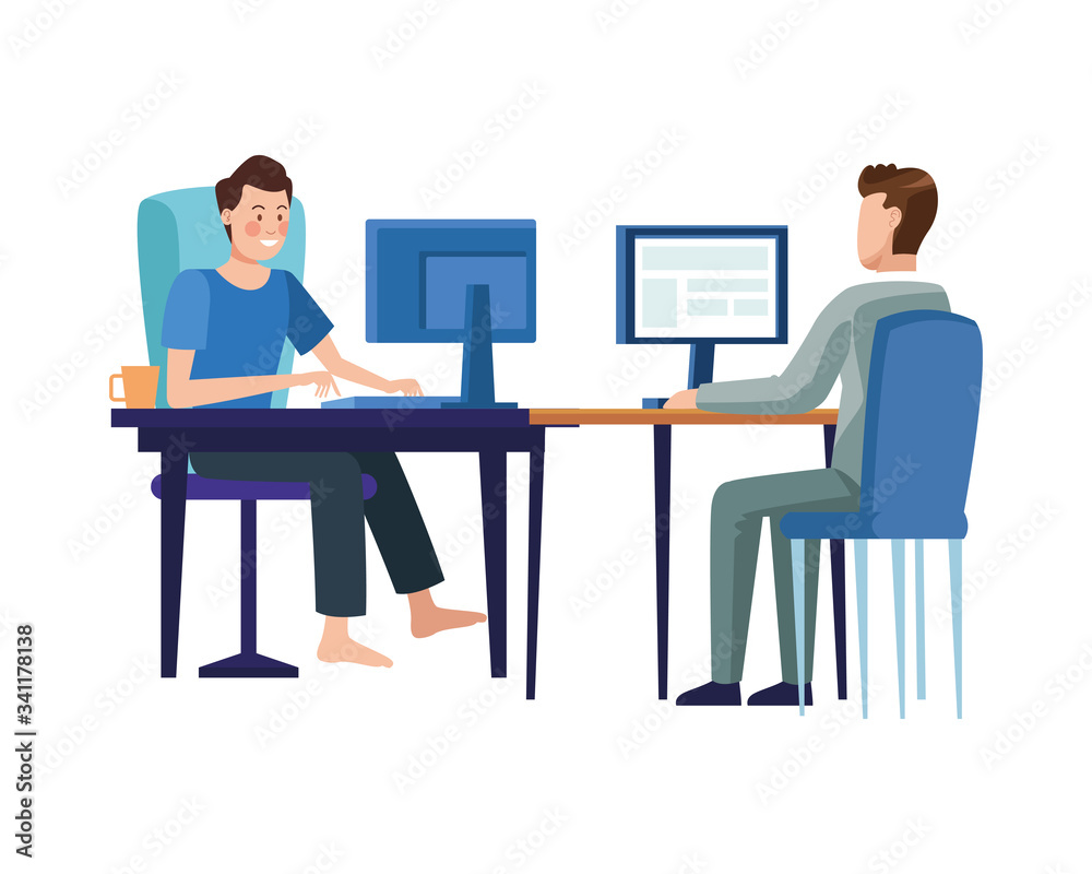 Fototapeta premium men in desktop workering characters