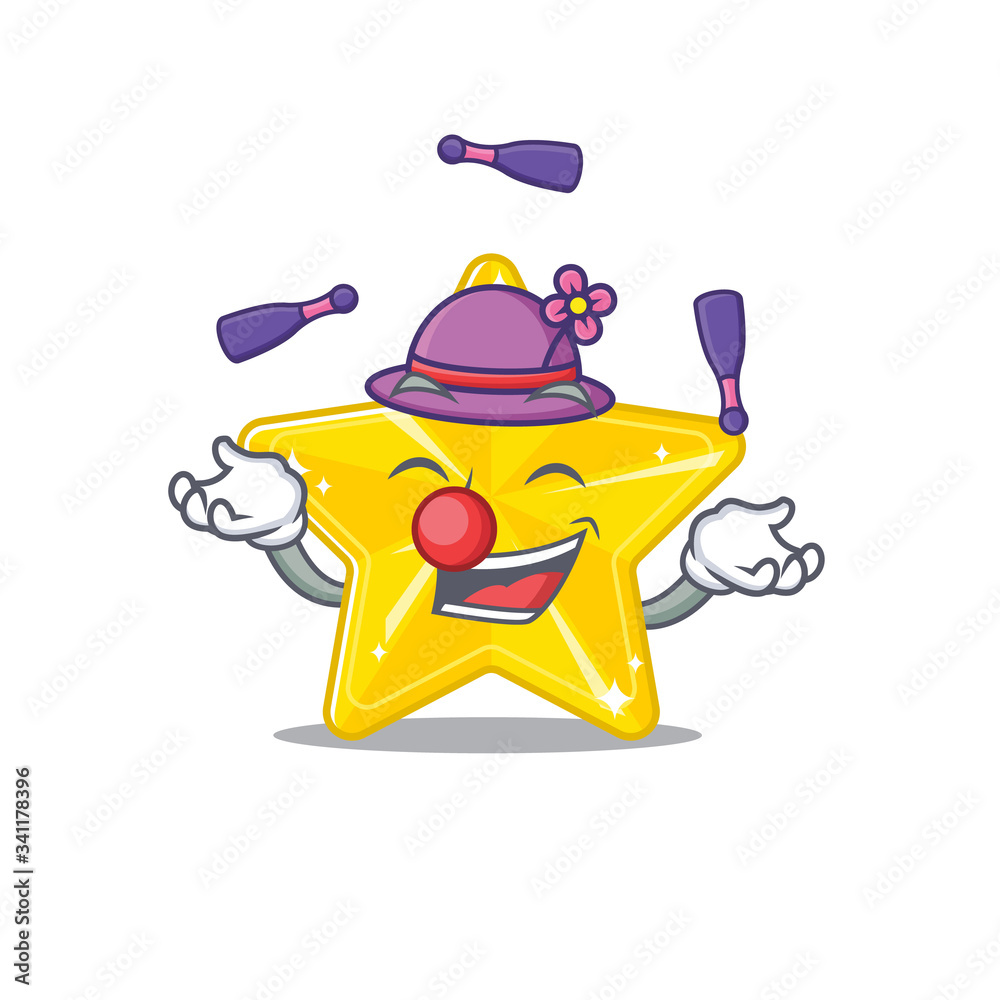 An attractive shiny star cartoon design style playing juggling An attractive shiny star cartoon design style playing juggling