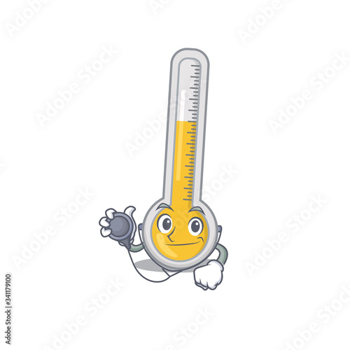 Warm thermometer in doctor cartoon character with tools photo