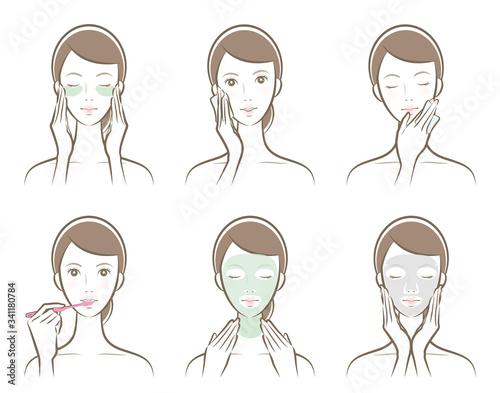 スキンケアをしている女性のイラスト