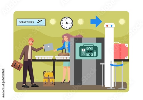 Airport security check, vector flat style design illustration