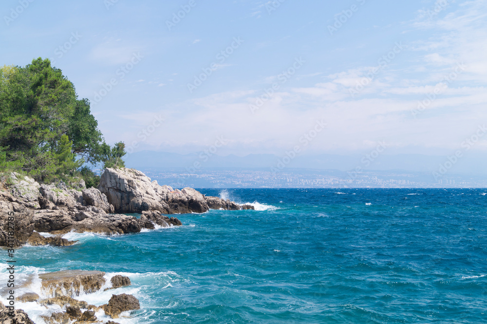Adriatic Sea coast view from Medveja, Croatia.