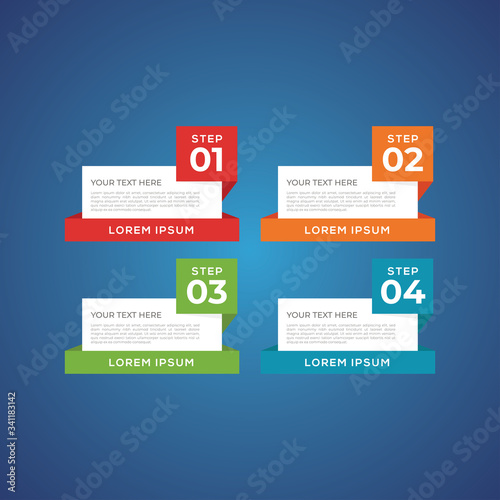 Modern and creative Business Infographic Design template with four elements and shapes. Can be used for process, presentation, interface, education, diagram, workflow layout, info graph, web design.