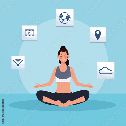 woman practicing online yoga for quarantine
