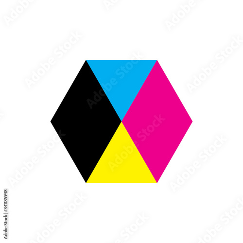Hexagon with CMYK color logo design vector