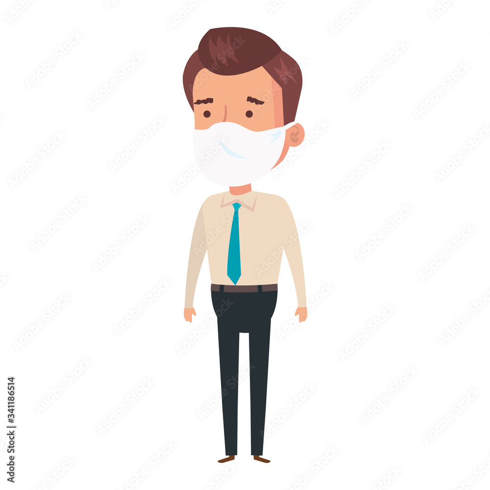 businessman using face mask isolated icon vector illustration design