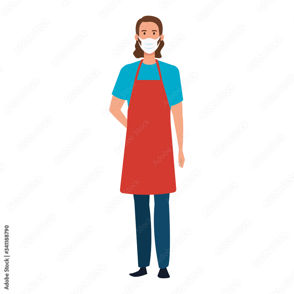 seller man with apron using face mask vector illustration design seller man with apron using face mask vector illustration design