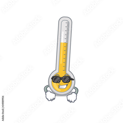 Cool warm thermometer cartoon character wearing expensive black glasses photo