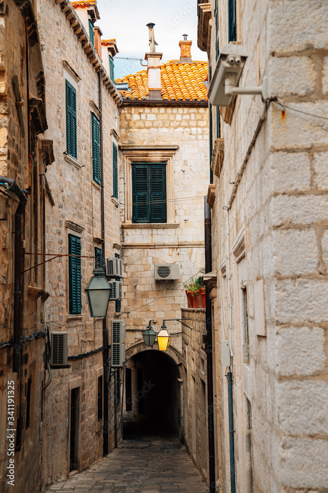 Medieval old town street in Dubrovnik, Croatia