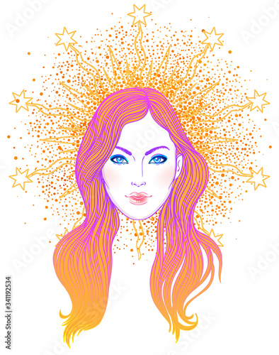 Madonna, Lady of Sorrow. Devotion to the Immaculate Heart of Blessed Virgin Mary, Queen of Heaven. Vector illustration isolated.