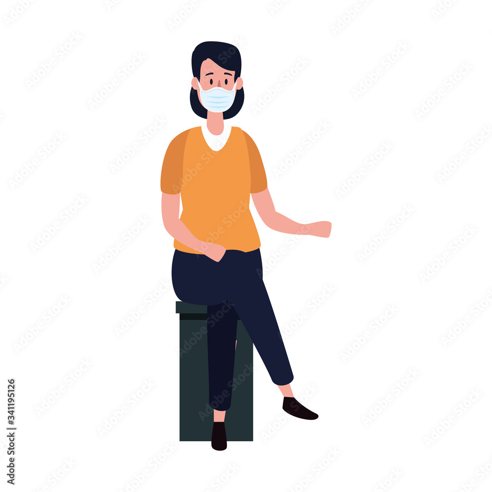 woman sitting using face mask isolated icon vector illustration design