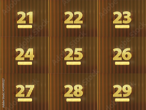 Set of numbers from twenty-one to twenty-nine photo