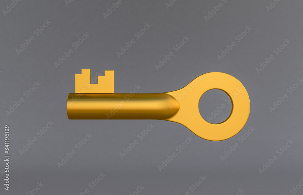golden door keys isolated on grey background. 3D rendering golden door keys isolated on grey background. 3D rendering