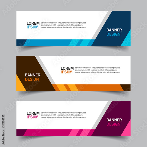 Set of 3 web banner campaign template with different color variants and settings in one template. Modern abstract design for advertising. Very easy to use for company or business. Isolated on grey.