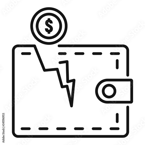Bankrupt wallet icon. Outline bankrupt wallet vector icon for web design isolated on white background