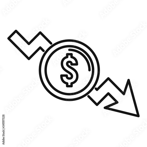 Drop down money icon. Outline drop down money vector icon for web design isolated on white background