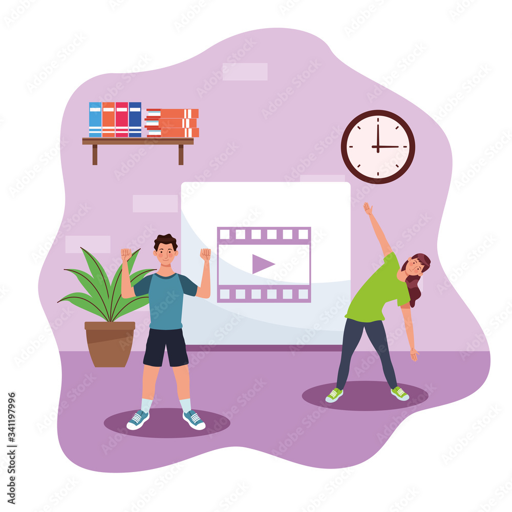 couple practicing online exercise for quarantine couple practicing online exercise for quarantine