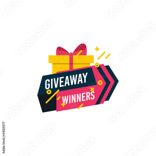 Giveaway winners template design for social media post, surprise package, subscribers reward. Gift box vector for advertising of giving present, like or repost isolated icon with modern flat style.