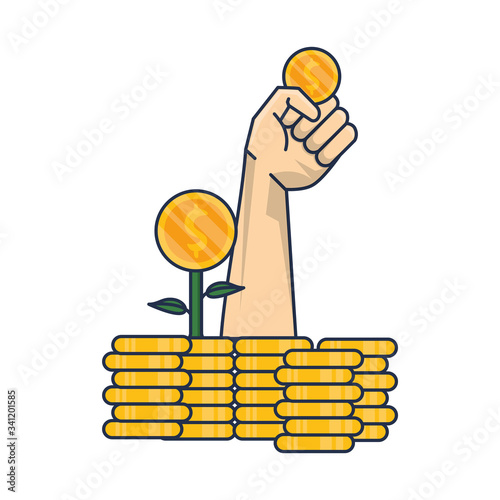 plant with coins money dollars