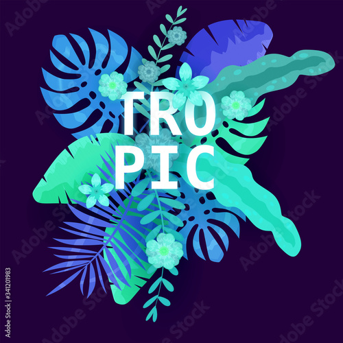 Summer Tropic trendy neon tropical leaves exotical plants palm jungle leaf