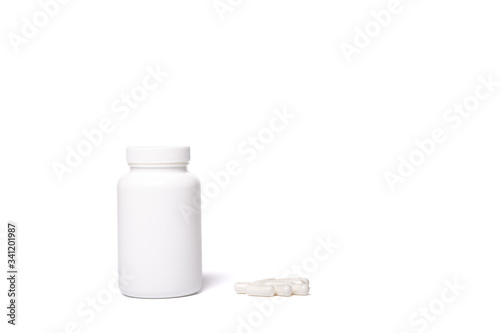 container with no logo, with capsules isolated on a white.