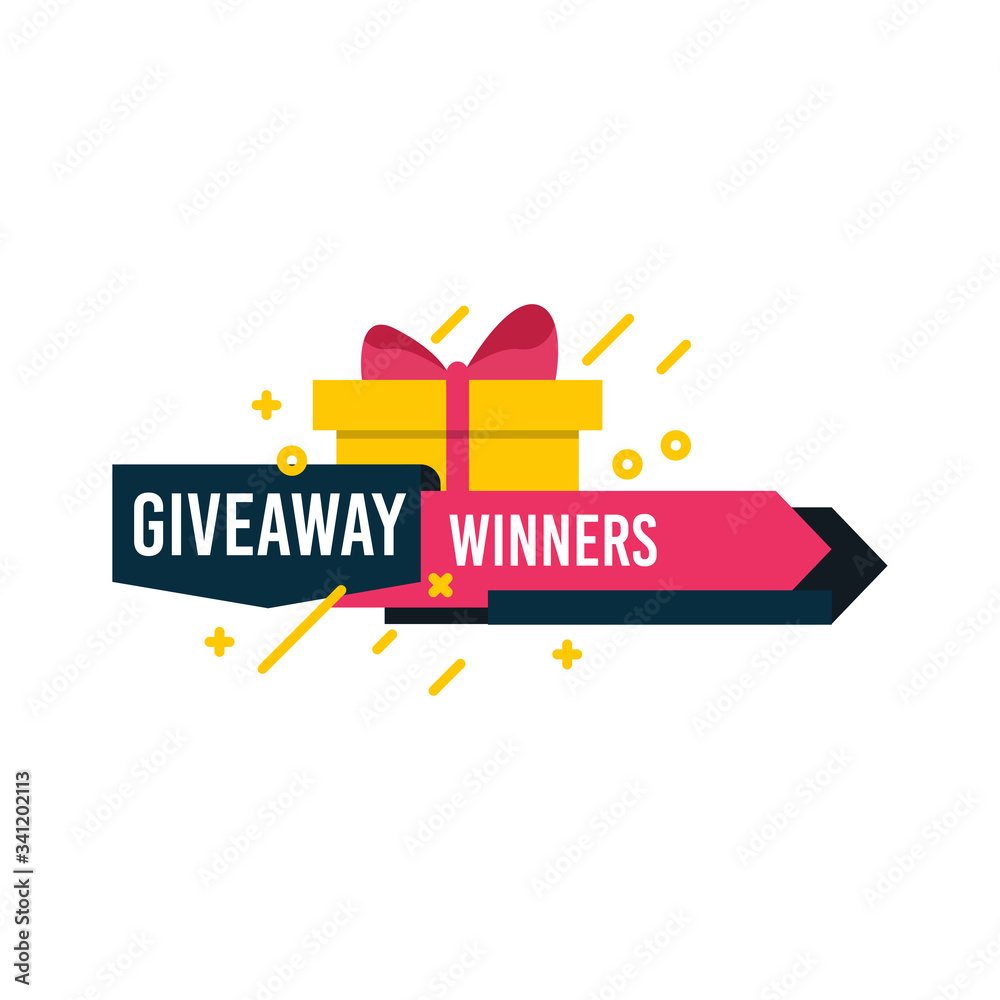Giveaway winners template design for social media post, surprise package, subscribers reward. Gift box vector for advertising of giving present, like or repost isolated icon with modern flat style.