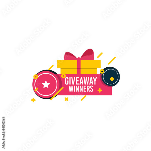 Giveaway winners template design for social media post  surprise package  subscribers reward. Gift box vector for advertising of giving present  like or repost isolated icon with modern flat style.