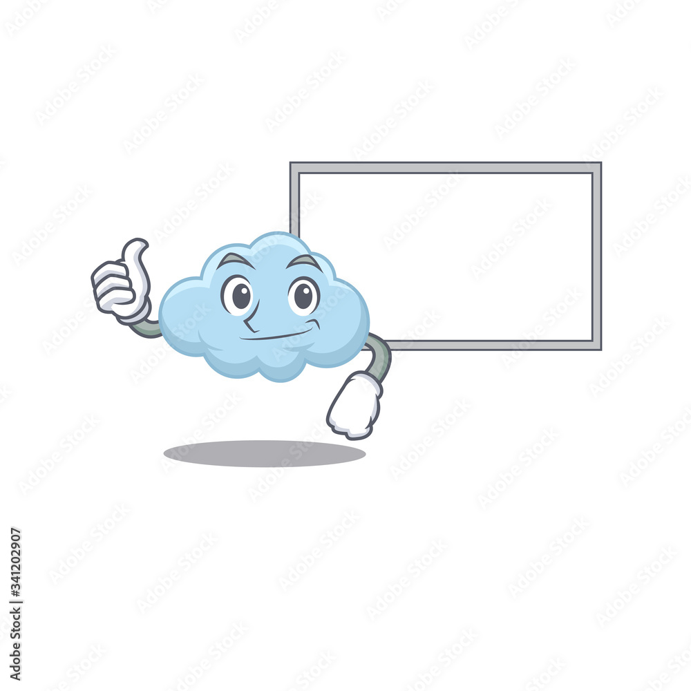 Humorous blue cloud cartoon design Thumbs up bring a white board Humorous blue cloud cartoon design Thumbs up bring a white board
