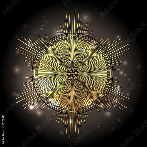 Outline drawing of rays of the sun in vintage style. Tattoo flesh design, yoga logo. Boho print, poster, t-shirt textile. Isolated vector illustration.
