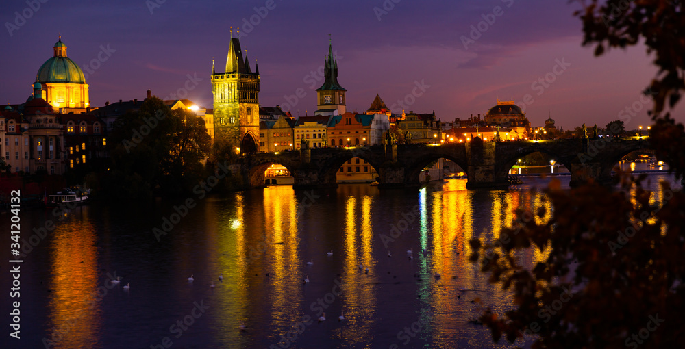 Night view of Charles bridge. Prague. Czech Republic