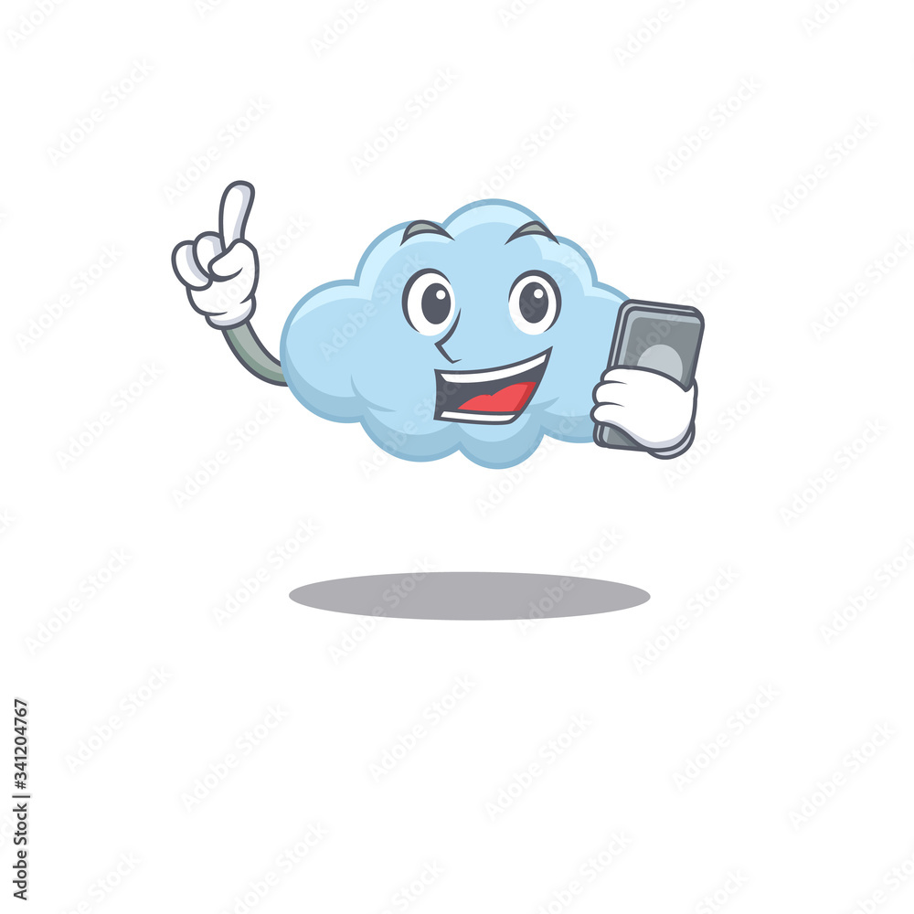 Blue cloud cartoon character speaking on phone Blue cloud cartoon character speaking on phone