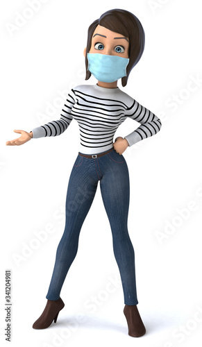 3D Illustration of a cartoon woman with a mask