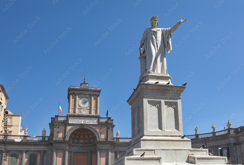 Dante monument on Piazza (square) Dante Alighieri in Naples, Italy