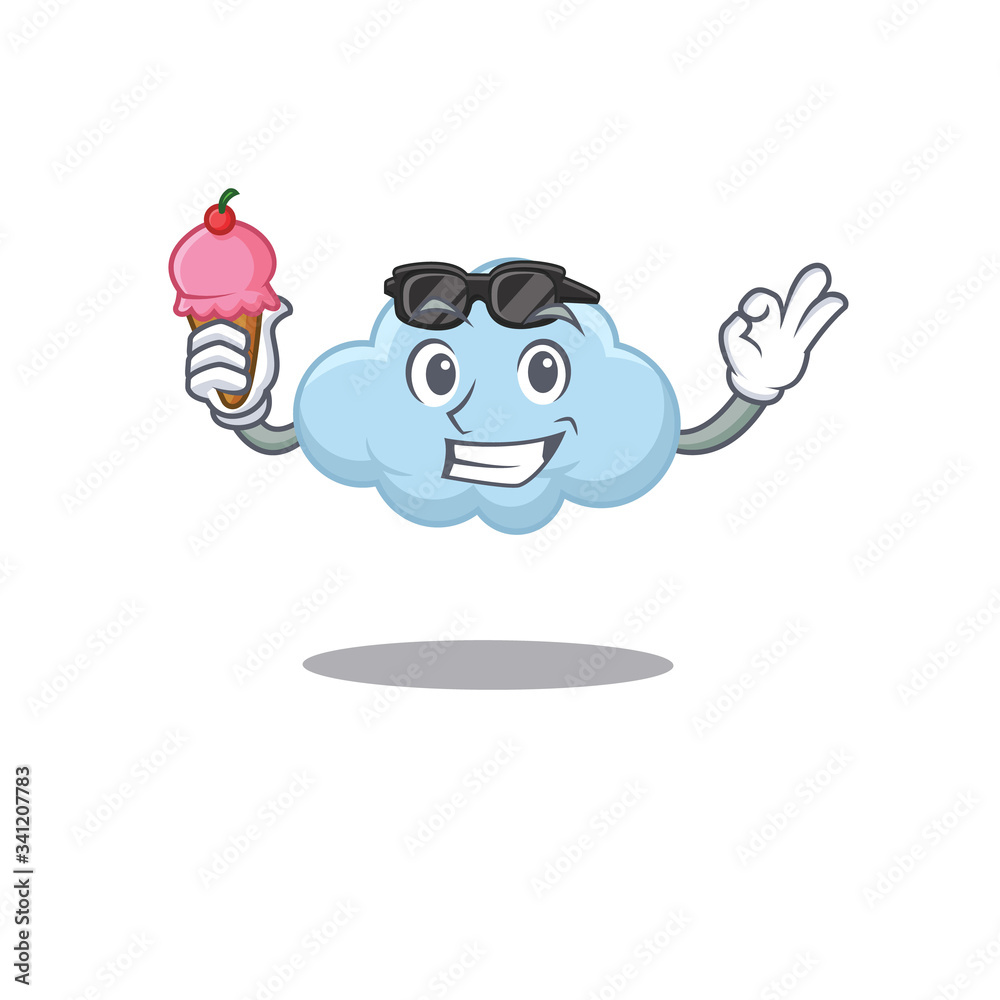 Obraz premium Cartoon design concept of blue cloud having an ice cream