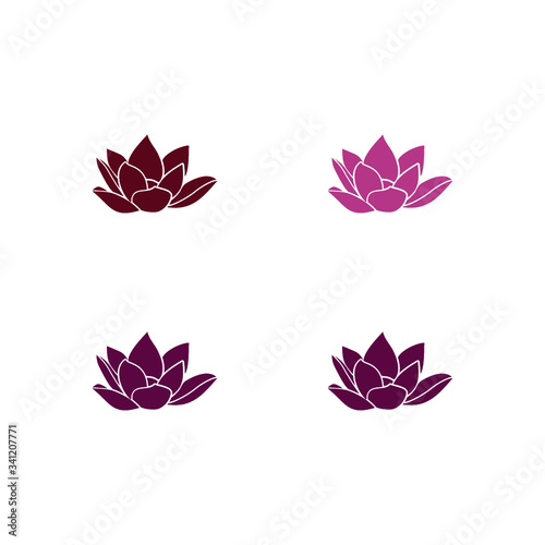 Four abstract yoga lotus flowers isolated on white background