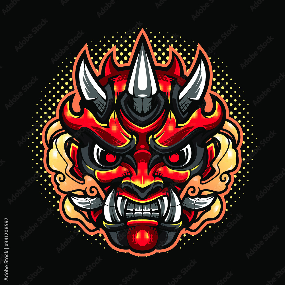 Oni head mascot logo design Oni head mascot logo design