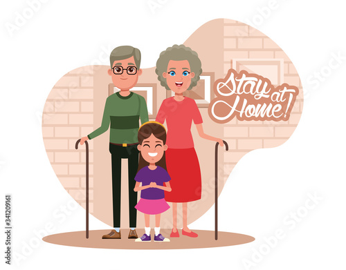 stay at home campaign with grandparents and granddaughter