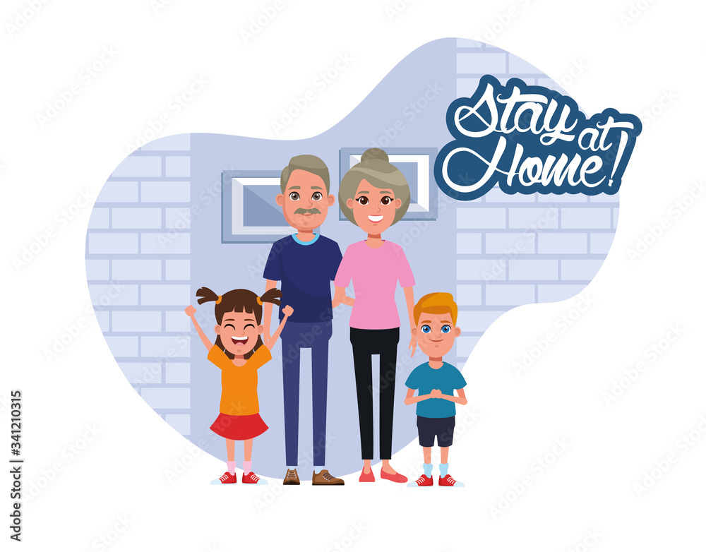 Fototapeta premium stay at home campaign with parents and kids