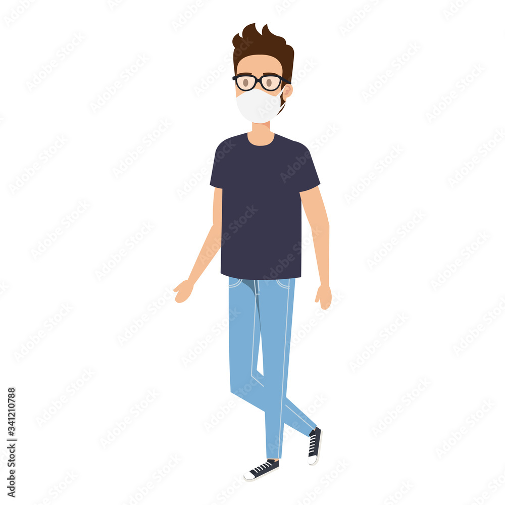 young man using face mask with eyeglasses vector illustration design young man using face mask with eyeglasses vector illustration design