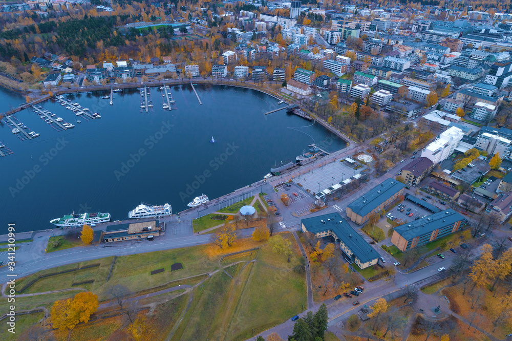 Aerial view of the city harbor of Lappeenranta on a October day (aerial photography). Finland