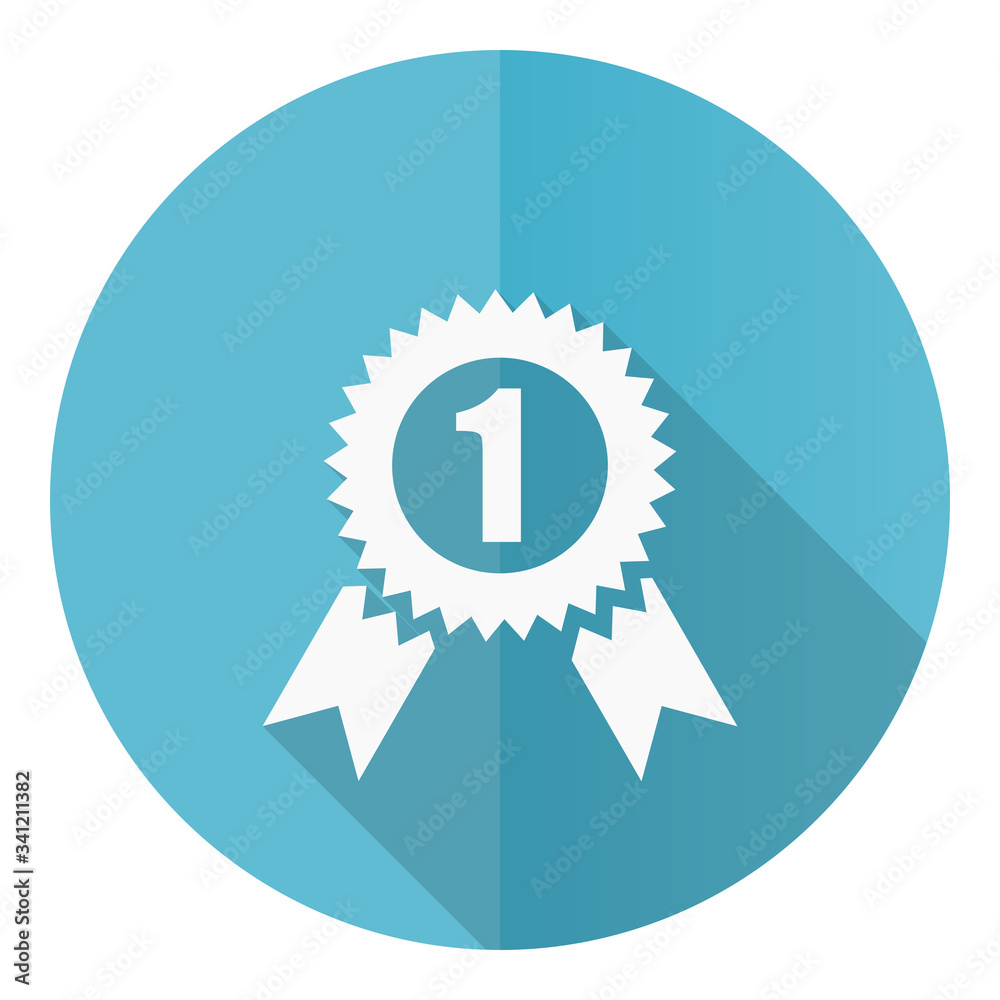 Badge blue round flat design vector icon isolated on white background, winner, first, award illustration in eps 10 Badge blue round flat design vector icon isolated on white background, winner, first, award illustration in eps 10