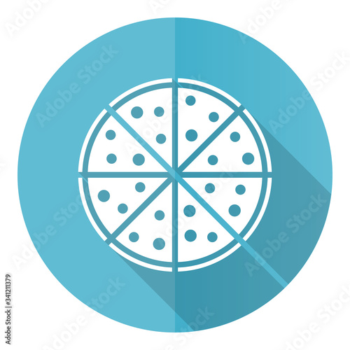 Pizza blue round flat design vector icon isolated on white background, food, restaurant illustration in eps 10