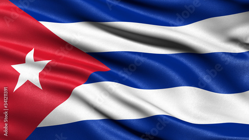 Obraz na płótnie 3D illustration of the flag of Cuba waving in the wind.