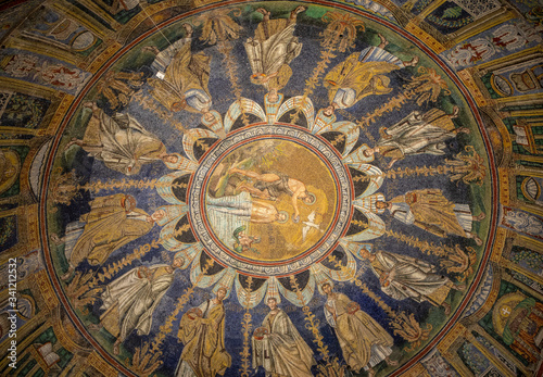  The ceiling mosaic in the Baptistry of Neon in Ravenna. Italy