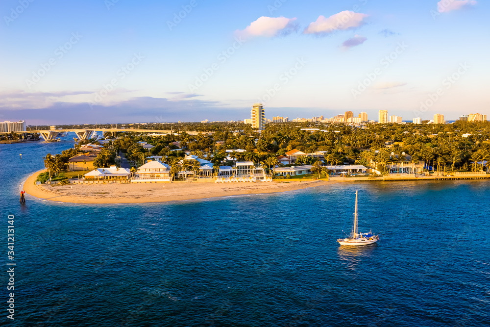 Cityscape of Ft. Lauderdale, Florida showing the beach and the city