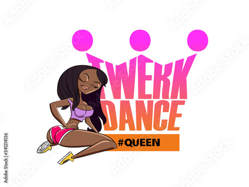 Twerk poster design. Cartoon style girl. Poster for booty dance course or battle. Vector illustration.