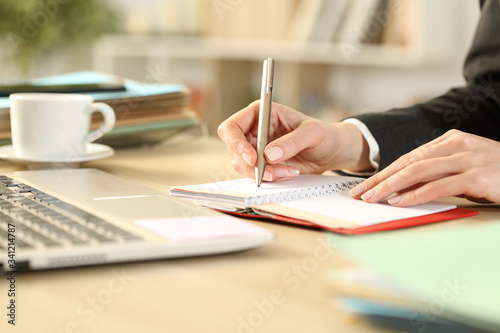 Entrepreneur hands writing on agenda at home