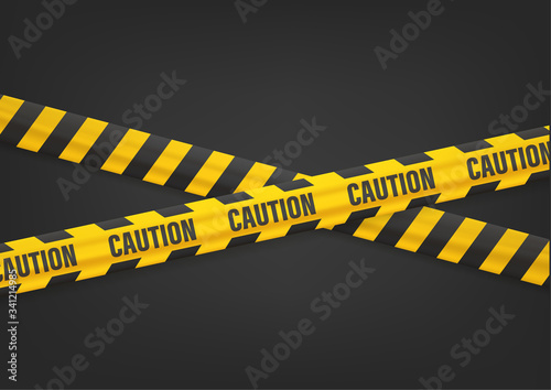 Caution notice with tapes on black