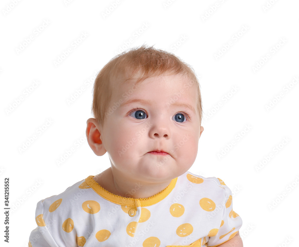 Cute baby in stylish clothes on white background Cute baby in stylish clothes on white background